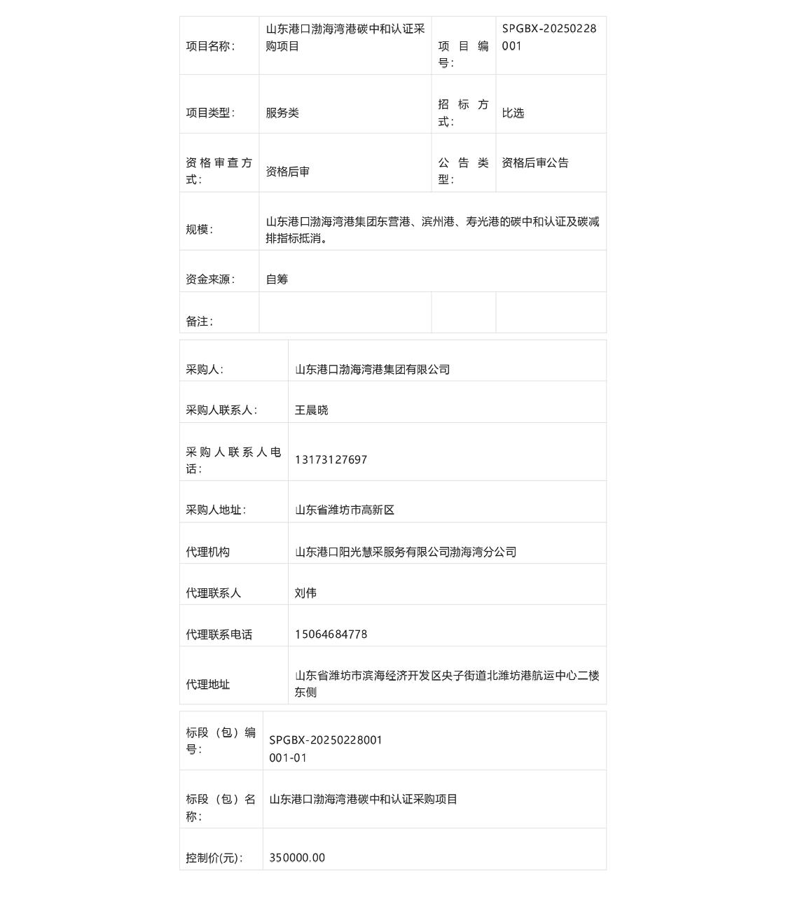 【招标】碳中和认证35万-山东港口渤海湾港碳中和认证采购项目