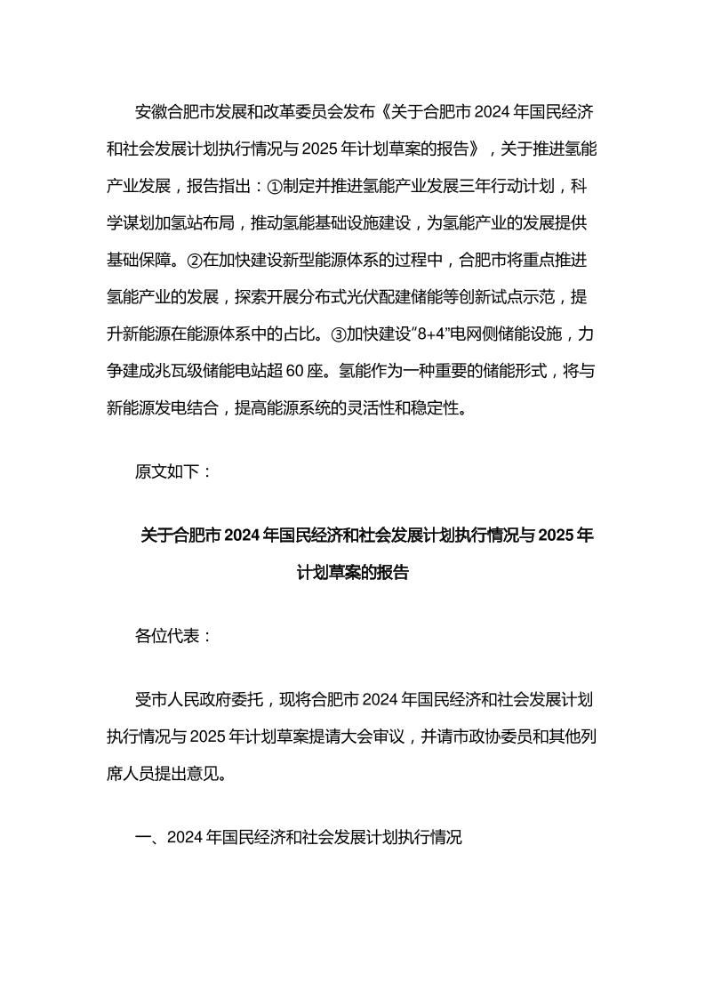 【政策】关于合肥市2024年国民经济和社会发展计划执行情况与2025年计划草案的报告