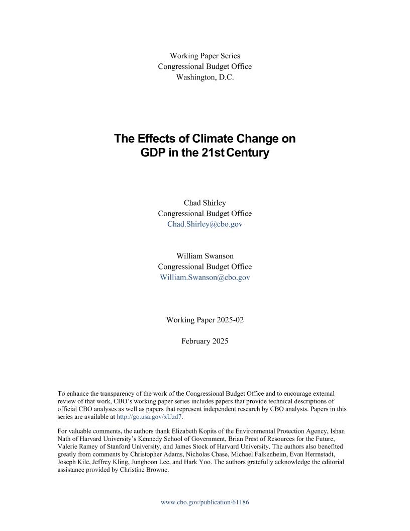 【推荐】国会预算办公室-气候变化对21世纪GDP的影响（英）-2025.2-52页