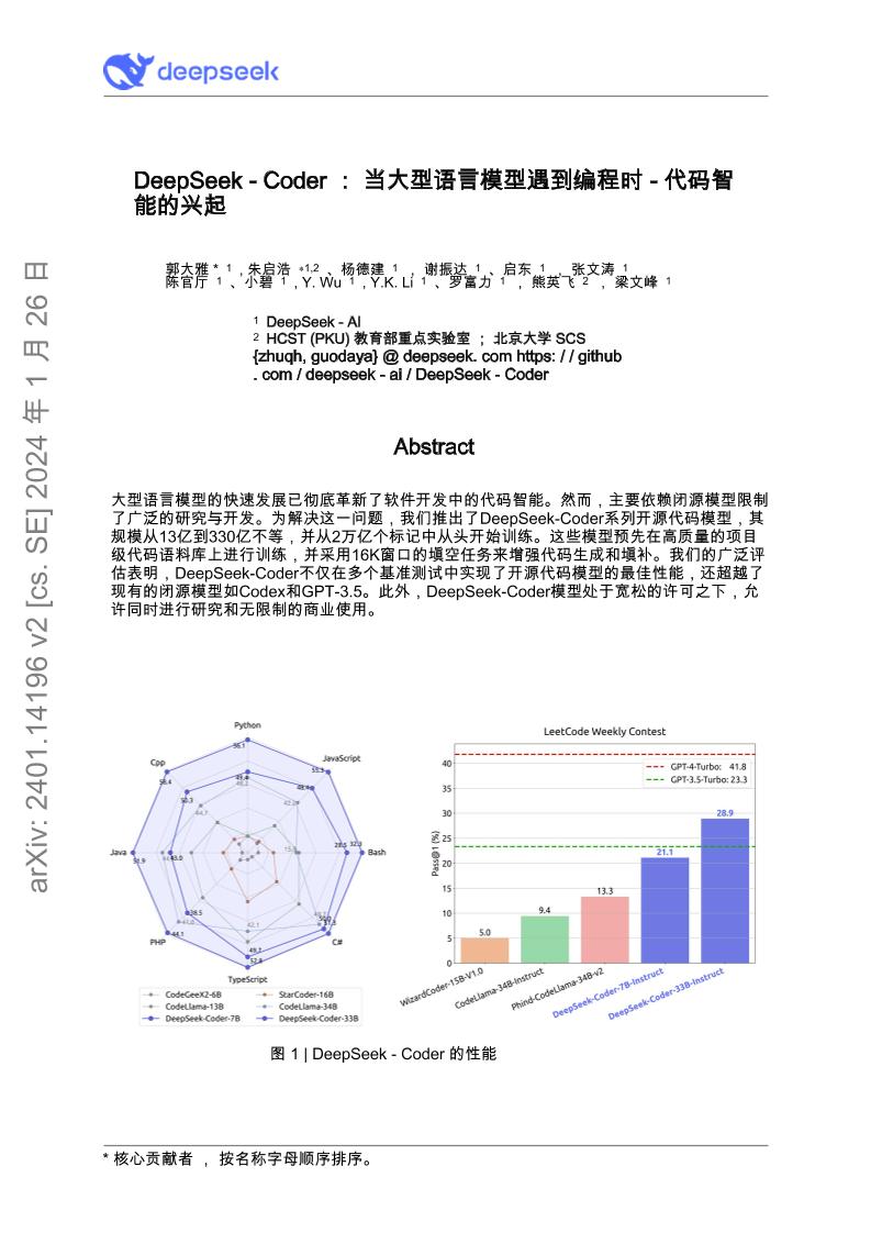 DeepSeekCoder：当大型语言模型遇到编程时-代码智能的兴起