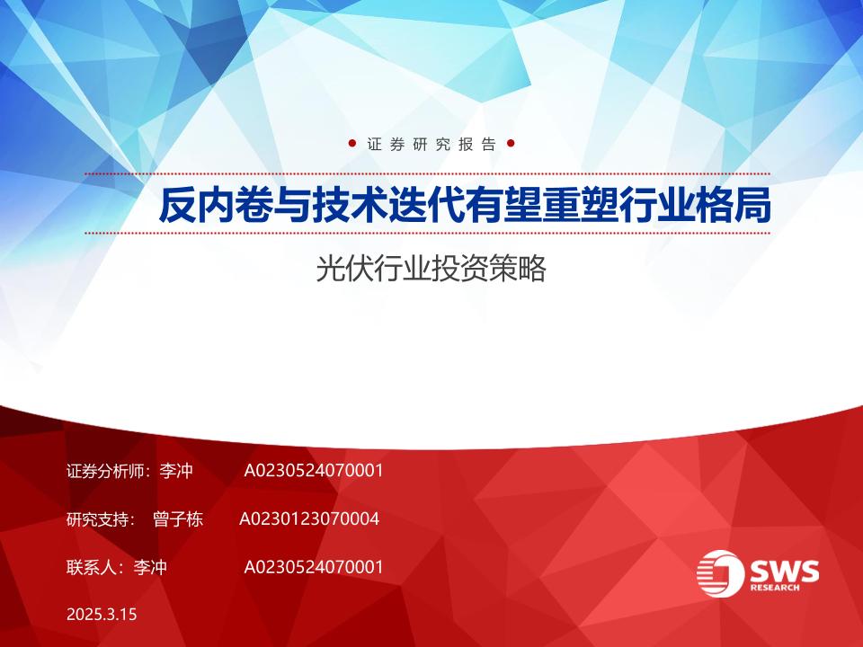 光伏行业投资策略：反内卷与技术迭代有望重塑行业格局-250315-申万宏源-27页