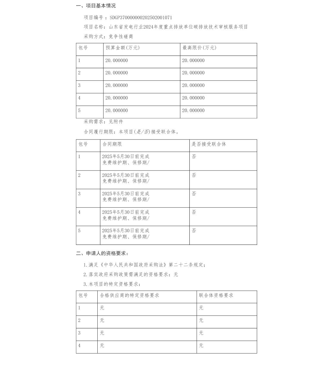 【招标】碳排放-山东省发电行业2024年度重点排放单位碳排放技术审核服务项目竞争性磋商公告