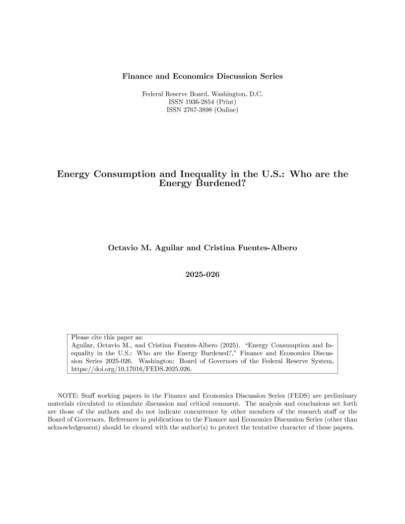 美联储-美国的能源消耗和不平等：谁是能源负担？（英）-2025-44页