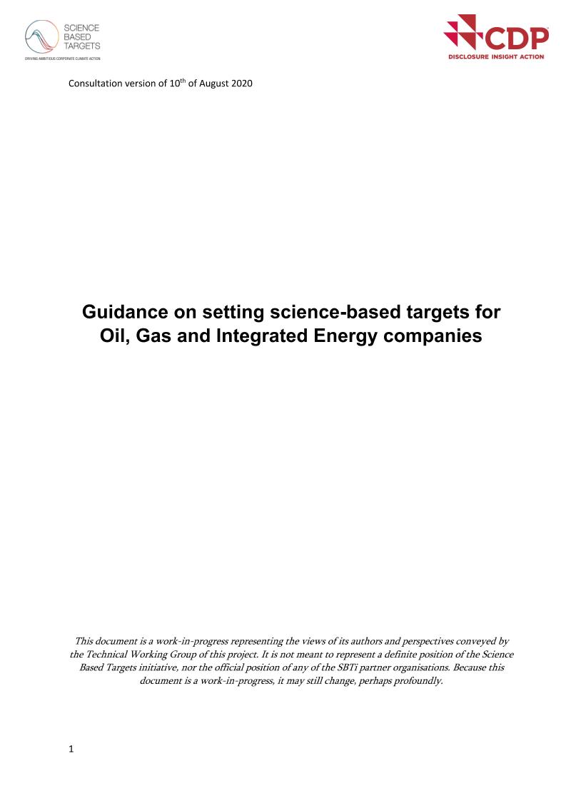 石油、天然气和综合能源公司科学碳目标设定指南草案（英）
