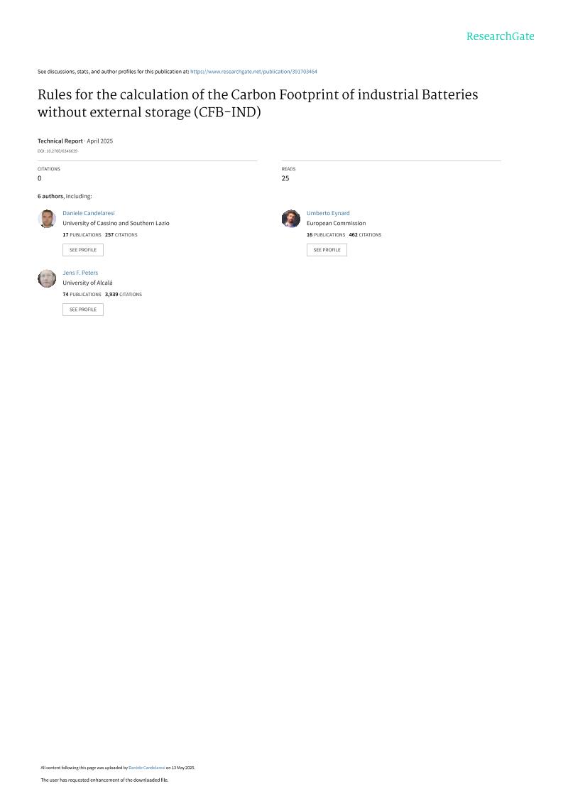 【推荐】欧盟JRC：工业电池（不含外部存储）碳足迹计算规则（CFB-IND）（英文版）