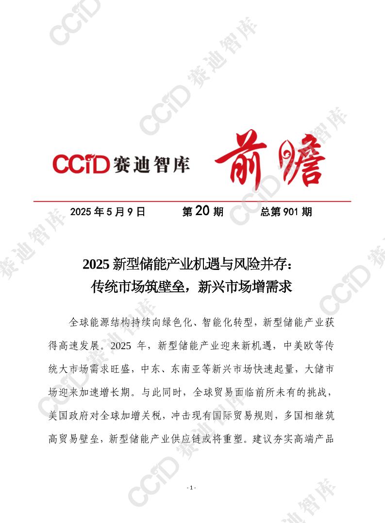 赛迪智库：2025新型储能产业机遇与风险并存：传统市场筑壁垒，新兴市场增需求