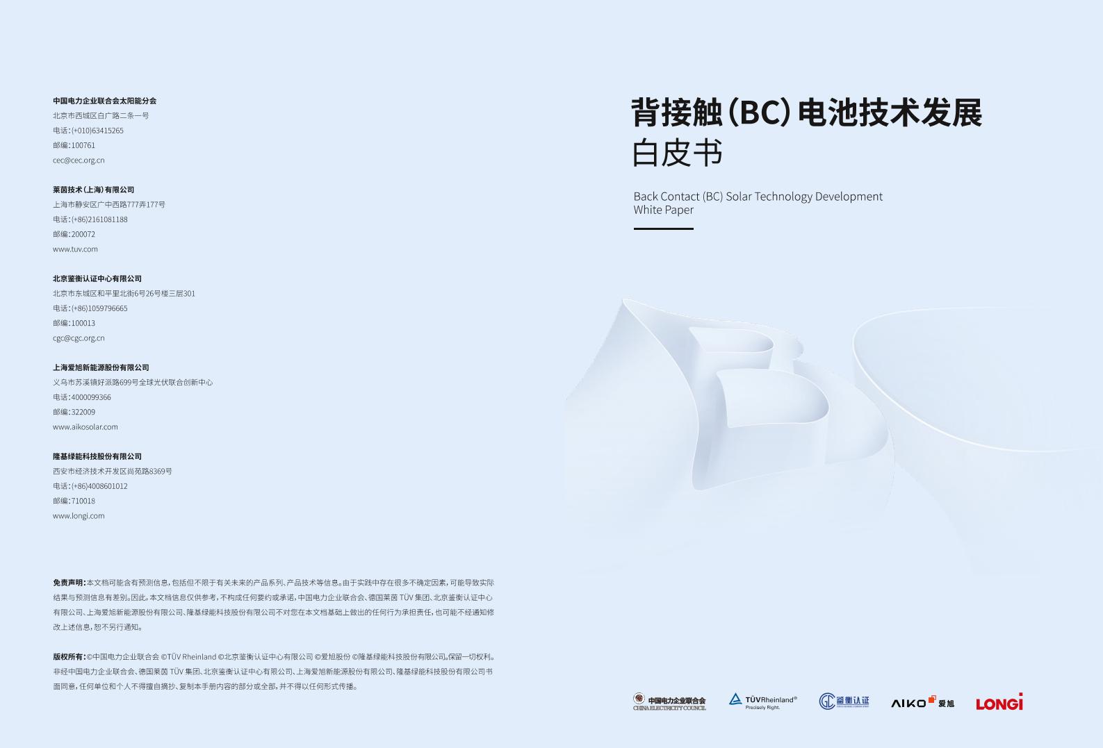 背接触（BC）电池技术发展白皮书