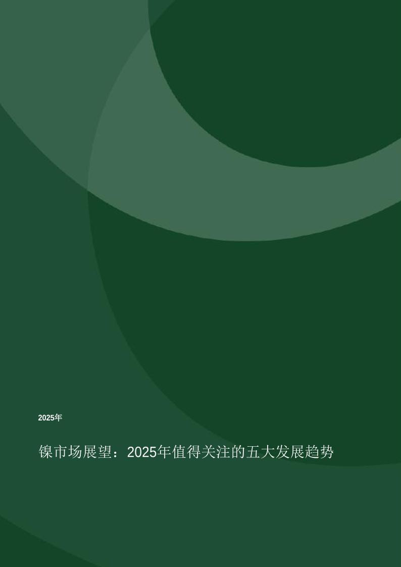 伍德麦肯兹：镍市场展望：2025年值得关注的五大发展趋势