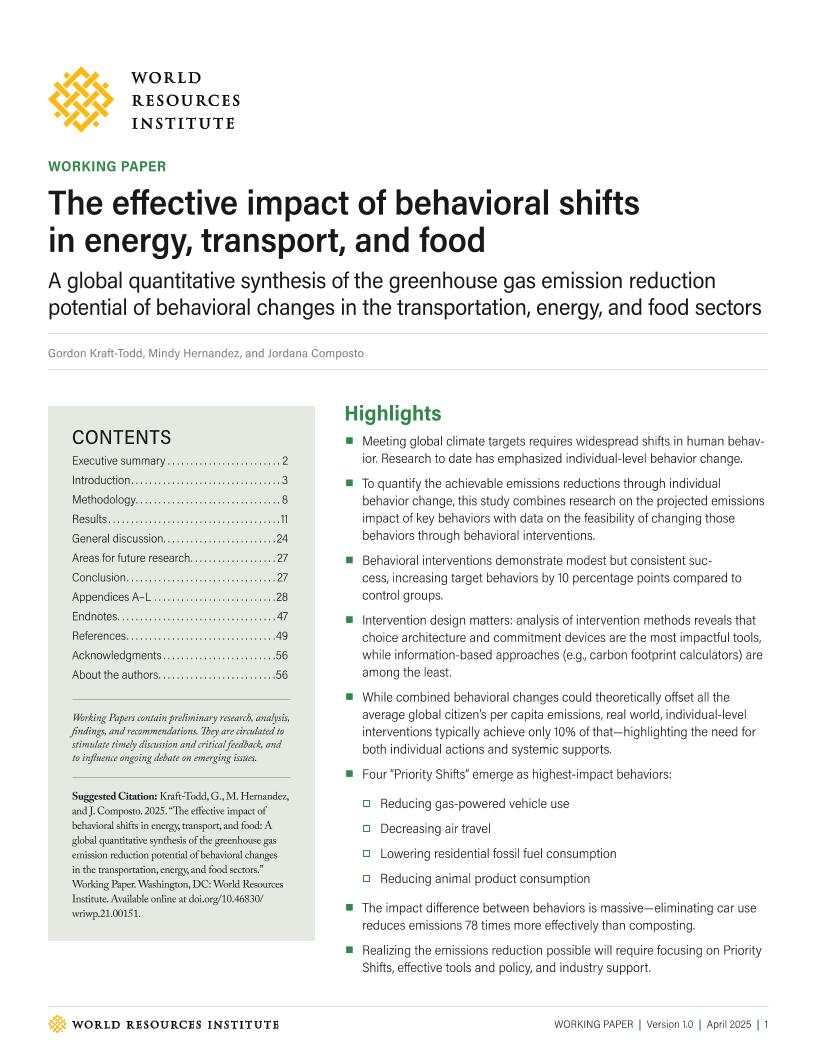 【推荐】2025年能源、交通和食品领域个体行为转变对全球碳减排的实际影响研究报告（英文版）