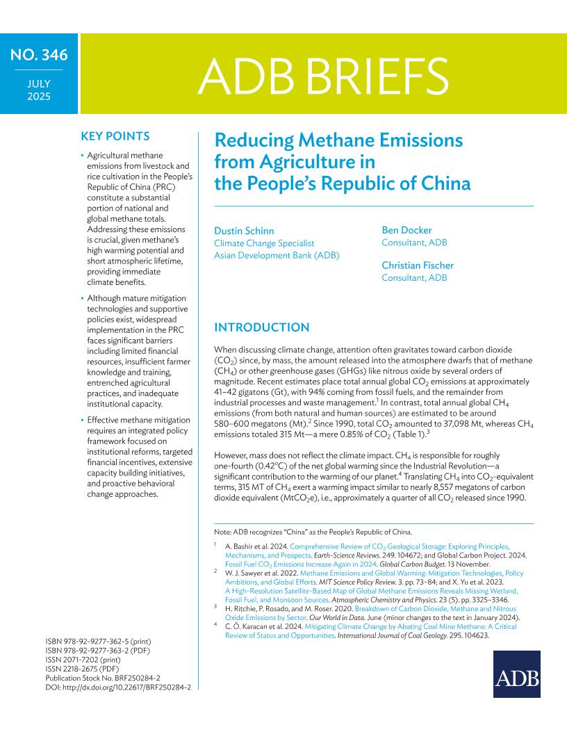 ADB亚洲开发银行：2025年减少中华人民共和国农业甲烷排放报告（英文版）