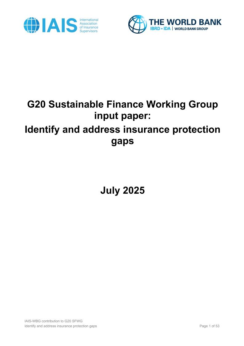 国际保险监督官协会（IAIS）：2025年G20可持续金融工作组输入文件：识别和解决保险保障缺口报告（英文版）
