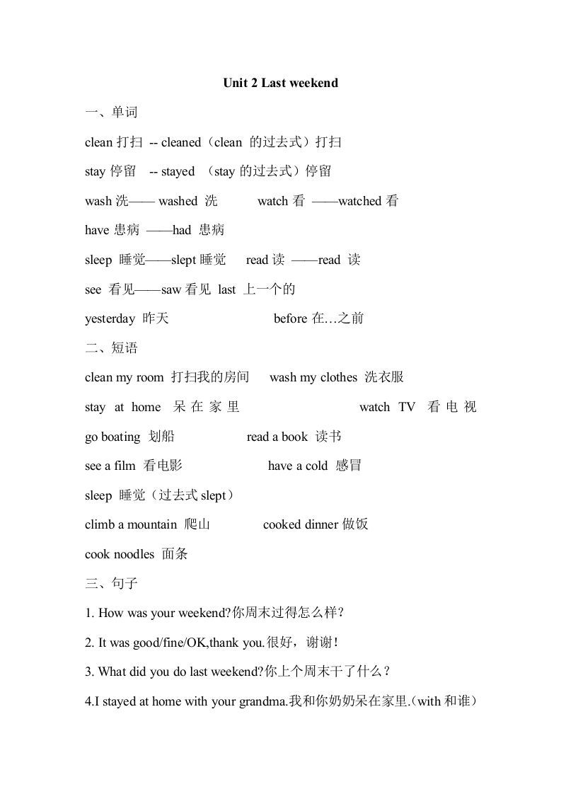 六年级英语册Unit2单元知识梳理-【免费下载-高清无水印】【英语电子版可打印】