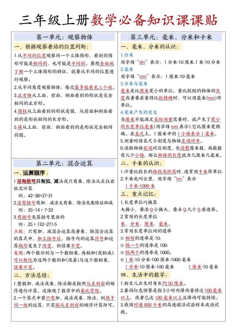 三上人教版数学【必备知识课课贴】-七宝：认真做好一件事