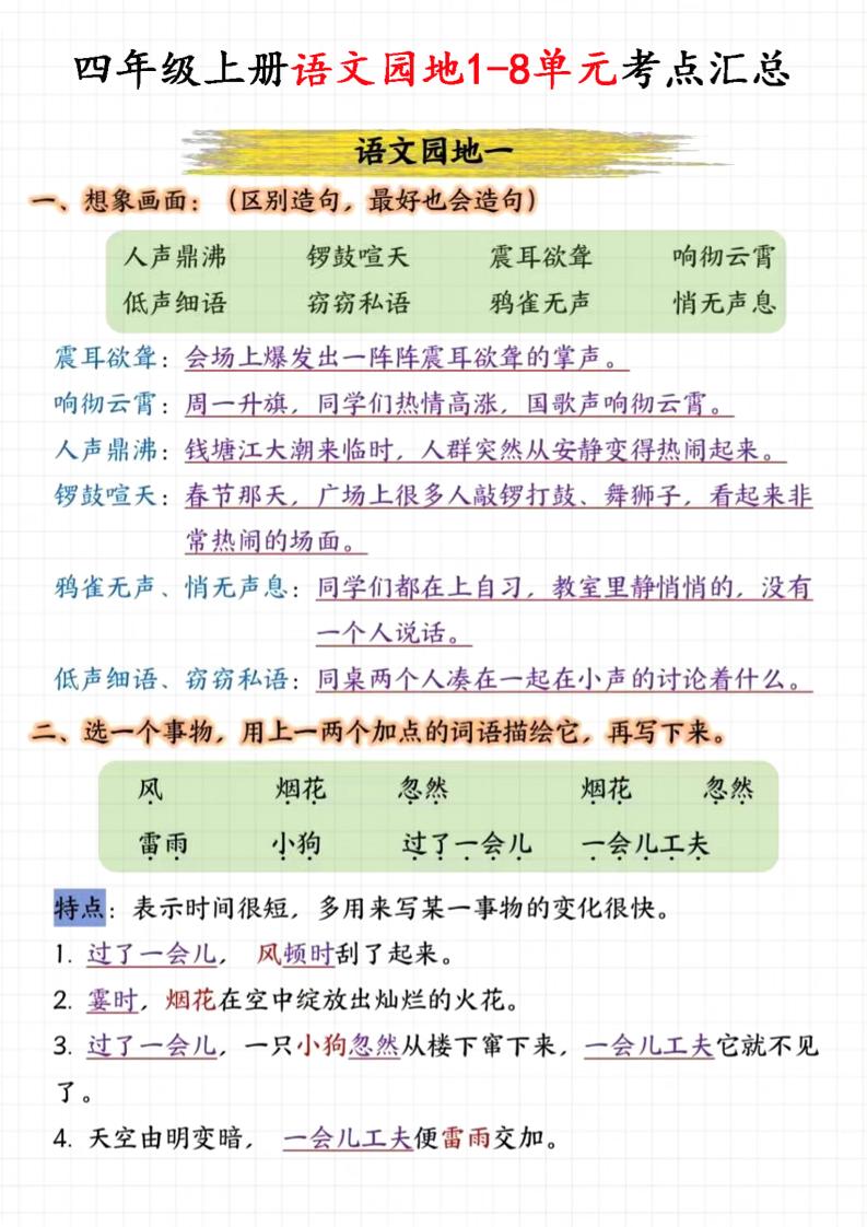 四上语文园地1-8单元考点汇总（15页）-七宝：认真做好一件事