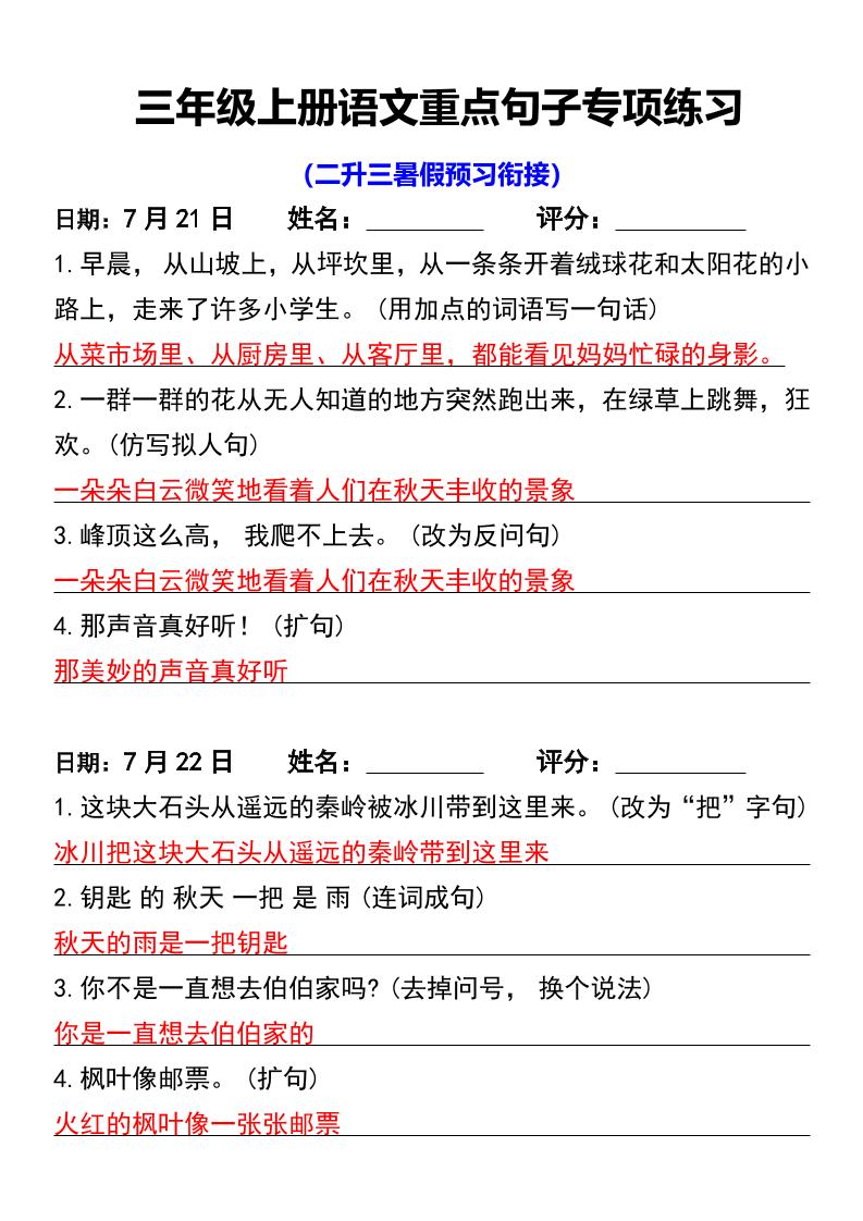 三年级上册语文重点句子专项练习-七宝：认真做好一件事