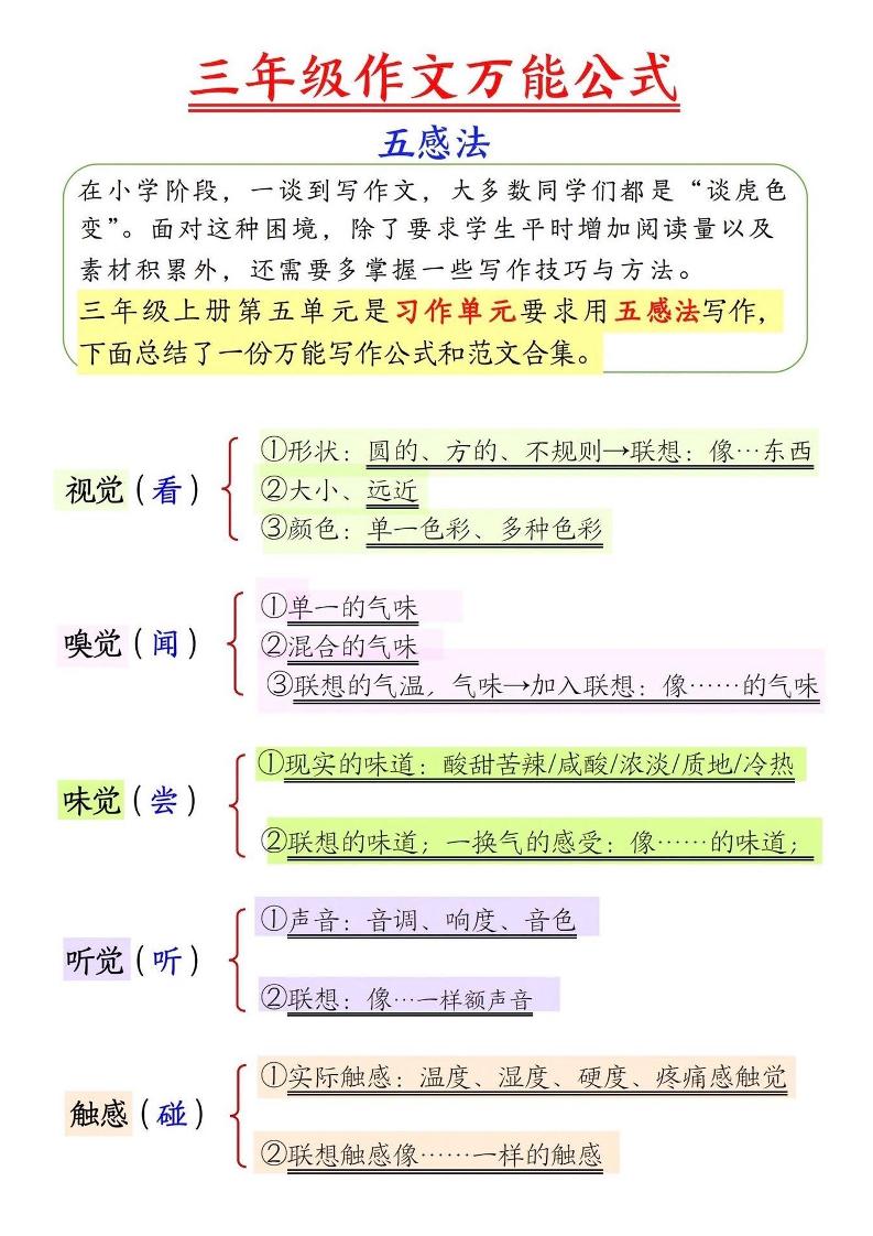 三上语文-作文万能公式五感法-七宝：认真做好一件事