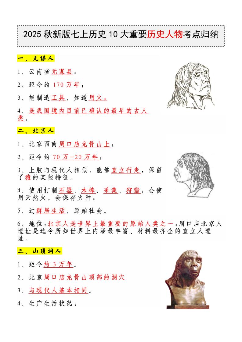 【2025秋新版】七上历史10大重要历史人物考点归纳-七宝：认真做好一件事