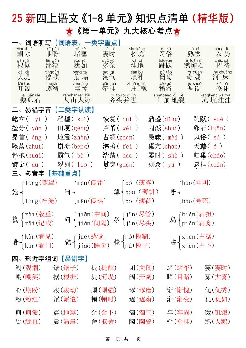 25新四上语文1-8单元知识点清单（精华版）九大核心考点23页-七宝：认真做好一件事